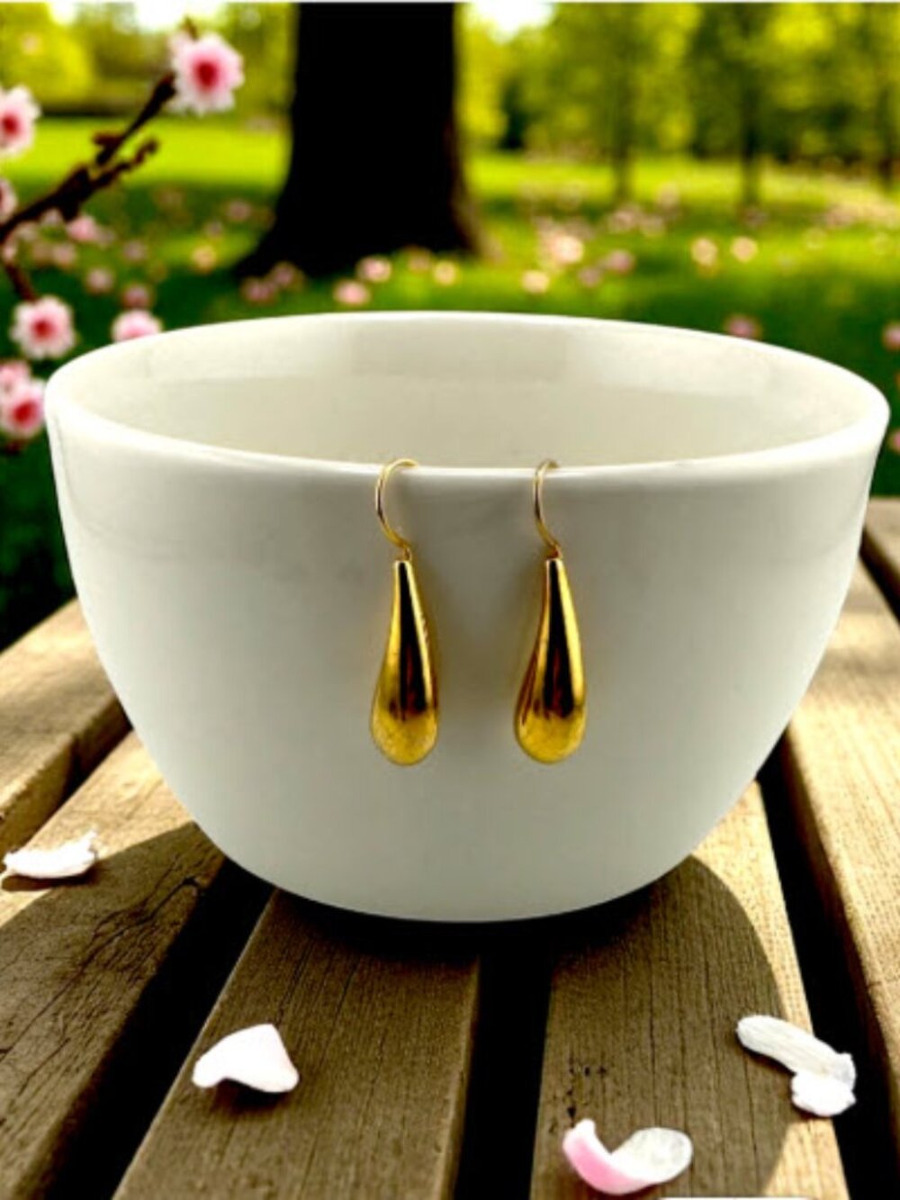 Gold Teardrop Earrings Sleek Gold Plated Dangle Minimalist Modern Classic